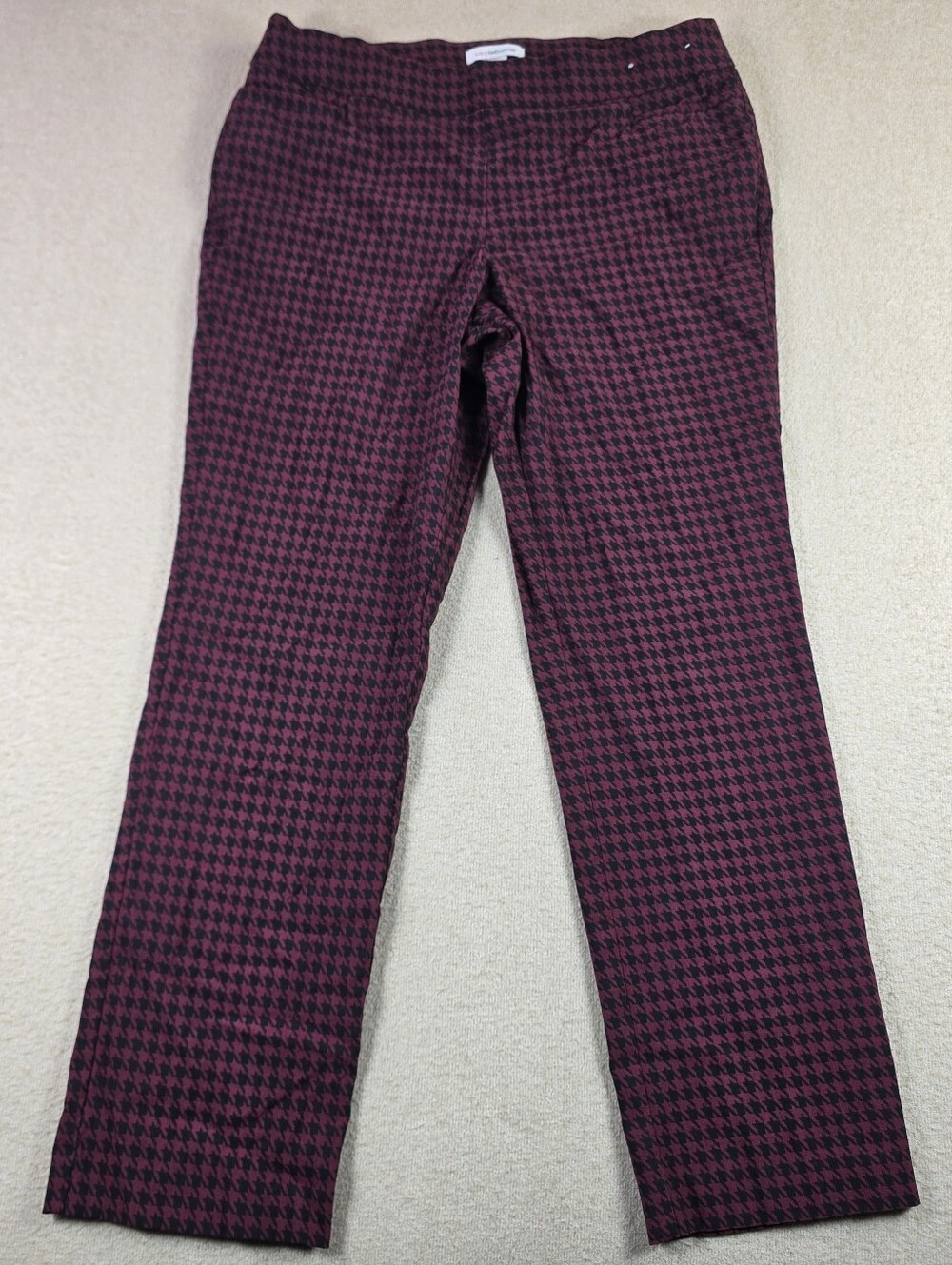 Liz Claiborne Pants Womens 14 Red Black Houndstooth Stretch Career